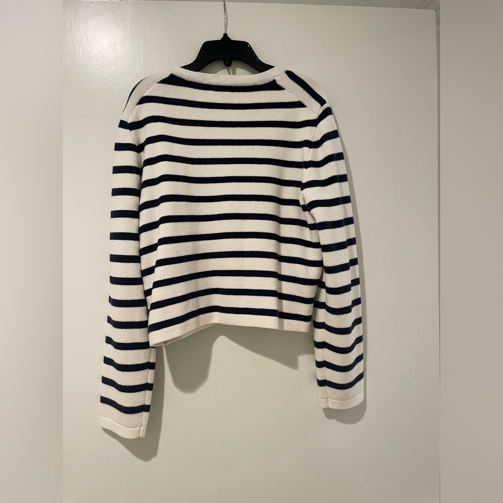 J. Crew Navy and White stripe cardigan.